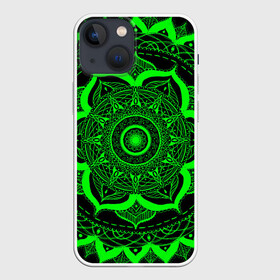 Чехол для iPhone 13 mini с принтом Mandala в Екатеринбурге,  |  | abstraction | light green | mandala | pattern | shape | tangled | texture | абстракция | запутанный | салатовый | текстура | узор | формы