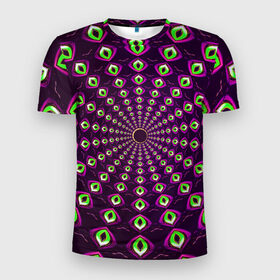 Мужская футболка 3D спортивная с принтом Fractal-$$$ в Екатеринбурге, 100% полиэстер с улучшенными характеристиками | приталенный силуэт, круглая горловина, широкие плечи, сужается к линии бедра | abstraction | fractal | light green | mandala | pattern | pink | shape | symmetry | texture | абстракция | розовый | салатовый | симметрия | текстура | узор | формы | фрактал