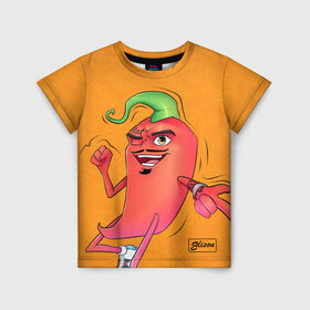 Детская футболка 3D с принтом Перец в оранжевом цвете в Екатеринбурге, 100% гипоаллергенный полиэфир | прямой крой, круглый вырез горловины, длина до линии бедер, чуть спущенное плечо, ткань немного тянется | Тематика изображения на принте: 