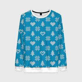 Женский свитшот 3D с принтом Голубой рождественский свитер в Екатеринбурге, 100% полиэстер с мягким внутренним слоем | круглый вырез горловины, мягкая резинка на манжетах и поясе, свободная посадка по фигуре | 
