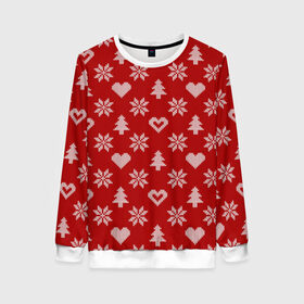 Женский свитшот 3D с принтом Красный рождественский свитер в Екатеринбурге, 100% полиэстер с мягким внутренним слоем | круглый вырез горловины, мягкая резинка на манжетах и поясе, свободная посадка по фигуре | 