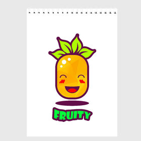 Скетчбук с принтом Fruity в Екатеринбурге, 100% бумага
 | 48 листов, плотность листов — 100 г/м2, плотность картонной обложки — 250 г/м2. Листы скреплены сверху удобной пружинной спиралью | Тематика изображения на принте: fruit | ананас | вкусно | сладость | фрукты