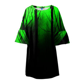 Детское платье 3D с принтом G-loomy в Екатеринбурге, 100% полиэстер | прямой силуэт, чуть расширенный к низу. Круглая горловина, на рукавах — воланы | fog | forest | gloomy | green fog | night | radiation | trees | деревья | зеленый туман | лес | мрачный | ночь | радиация | туман