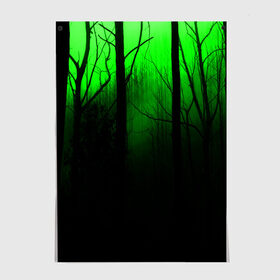 Постер с принтом G-loomy в Екатеринбурге, 100% бумага
 | бумага, плотность 150 мг. Матовая, но за счет высокого коэффициента гладкости имеет небольшой блеск и дает на свету блики, но в отличии от глянцевой бумаги не покрыта лаком | fog | forest | gloomy | green fog | night | radiation | trees | деревья | зеленый туман | лес | мрачный | ночь | радиация | туман