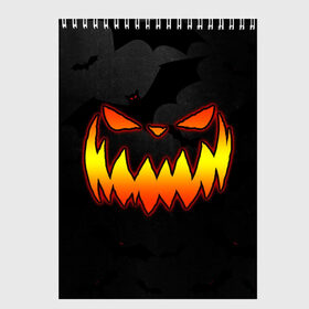 Скетчбук с принтом Pumpkin smile and bats в Екатеринбурге, 100% бумага
 | 48 листов, плотность листов — 100 г/м2, плотность картонной обложки — 250 г/м2. Листы скреплены сверху удобной пружинной спиралью | 2020 | bat | bats | face | halloween | mask | nightmare | pumpkin | scary | smile | smiling | летучая | лицо | маска | мыши | мышь | привидение | страшная | тыква | улыбка | хэлоуин