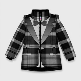 Зимняя куртка для девочек 3D с принтом Пиджак в клетку в Екатеринбурге, ткань верха — 100% полиэстер; подклад — 100% полиэстер, утеплитель — 100% полиэстер. | длина ниже бедра, удлиненная спинка, воротник стойка и отстегивающийся капюшон. Есть боковые карманы с листочкой на кнопках, утяжки по низу изделия и внутренний карман на молнии. 

Предусмотрены светоотражающий принт на спинке, радужный светоотражающий элемент на пуллере молнии и на резинке для утяжки. | бабочка | босс молокосос | бутоньерка | в клетку | галстук | джентельмен | директор | жених | клеточка | косплей | костюм | маскарад | муж | одежда | официант | пиджак | принт | пуговица | пуговка