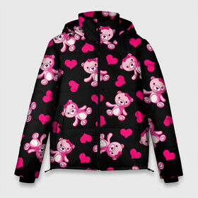 Мужская зимняя куртка 3D с принтом Love teddy bear в Екатеринбурге, верх — 100% полиэстер; подкладка — 100% полиэстер; утеплитель — 100% полиэстер | длина ниже бедра, свободный силуэт Оверсайз. Есть воротник-стойка, отстегивающийся капюшон и ветрозащитная планка. 

Боковые карманы с листочкой на кнопках и внутренний карман на молнии. | bear | heart | love is | pink | teddy | valentines day | бантик | валентина | девушке | дочь | жена | животные | игрушка | лучшая | любимая | любовь | мама | марта | медведь | медвежата | медвежата и сердечки | мишки тедди