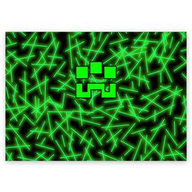 Поздравительная открытка с принтом Minecraft creeper в Екатеринбурге, 100% бумага | плотность бумаги 280 г/м2, матовая, на обратной стороне линовка и место для марки
 | alex | blox | creeper | dungeons | logo game | pixel | steve | алекс | герои | голем | детям | зомби | квадраты | кислотный | крипер | куб | логотипы игр | майнкрафт | мальчикам | мобы | неоновый | персонажи | пиксель