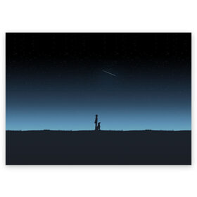 Поздравительная открытка с принтом ДРУГ ЧЕЛОВЕКА в Екатеринбурге, 100% бумага | плотность бумаги 280 г/м2, матовая, на обратной стороне линовка и место для марки
 | звезды | комета | космос | минимализм | небо | о жизни | собака с человеком | социальное