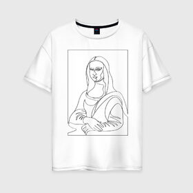 Женская футболка хлопок Oversize с принтом Мона Лиза Силуэт в Екатеринбурге, 100% хлопок | свободный крой, круглый ворот, спущенный рукав, длина до линии бедер
 | Тематика изображения на принте: возрождение | джоконда | ласика | леонардо да винчи | мона лиза | портрет | ренессанс | художник