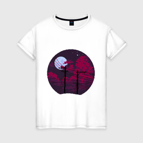 Женская футболка хлопок с принтом pixel night в Екатеринбурге, 100% хлопок | прямой крой, круглый вырез горловины, длина до линии бедер, слегка спущенное плечо | pixel art | retro | vaporwave | луна | ночь | пиксель арт | ретро