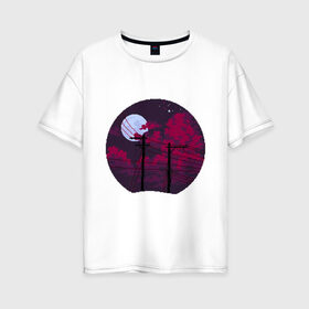 Женская футболка хлопок Oversize с принтом pixel night в Екатеринбурге, 100% хлопок | свободный крой, круглый ворот, спущенный рукав, длина до линии бедер
 | pixel art | retro | vaporwave | луна | ночь | пиксель арт | ретро