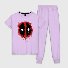 Женская пижама хлопок с принтом Deadpool logo в Екатеринбурге, 100% хлопок | брюки и футболка прямого кроя, без карманов, на брюках мягкая резинка на поясе и по низу штанин | deadpool | logo | marvel | mutant | vdshardan | wade wilson | болтливый наемник | вэйд вилсон | дадпул | дедпул | дэдпул | дэтпул | комиксы | логотип | марвел | мутант | супергерой | уэйд уилсон
