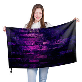 Флаг 3D с принтом Purple-Wall в Екатеринбурге, 100% полиэстер | плотность ткани — 95 г/м2, размер — 67 х 109 см. Принт наносится с одной стороны | abstraction | bricks | dark | pink | purple | ribbed | texture | tiles | wall | абстракция | кирпичи | плитка | ребристый | розовый | стена | текстура | темный | фиолетовый