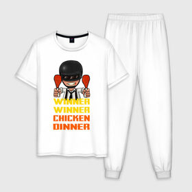 Мужская пижама хлопок с принтом PUBG Winner Chicken Dinner в Екатеринбурге, 100% хлопок | брюки и футболка прямого кроя, без карманов, на брюках мягкая резинка на поясе и по низу штанин
 | 