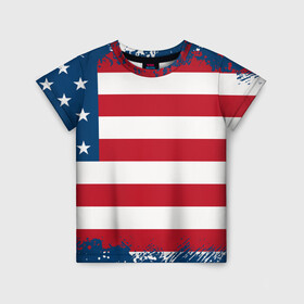 Детская футболка 3D с принтом Америка в Екатеринбурге, 100% гипоаллергенный полиэфир | прямой крой, круглый вырез горловины, длина до линии бедер, чуть спущенное плечо, ткань немного тянется | america | америка | звезды | полосы | символы | сша | флаг