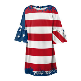 Детское платье 3D с принтом Америка в Екатеринбурге, 100% полиэстер | прямой силуэт, чуть расширенный к низу. Круглая горловина, на рукавах — воланы | Тематика изображения на принте: america | америка | звезды | полосы | символы | сша | флаг