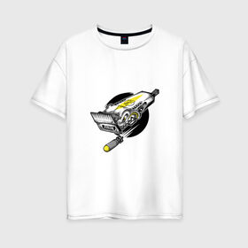 Женская футболка хлопок Oversize с принтом Опасная стрижка в Екатеринбурге, 100% хлопок | свободный крой, круглый ворот, спущенный рукав, длина до линии бедер
 | арт | бомба | машинка для стрижки волос | ракета | рисунок