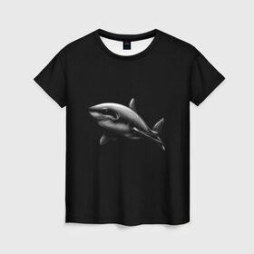 Женская футболка 3D с принтом Акула в Екатеринбурге, 100% полиэфир ( синтетическое хлопкоподобное полотно) | прямой крой, круглый вырез горловины, длина до линии бедер | акула | акулы | морские животные | рыбы | хищники
