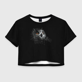 Женская футболка Crop-top 3D с принтом Сова в Екатеринбурге, 100% полиэстер | круглая горловина, длина футболки до линии талии, рукава с отворотами | голова совы | звери | сова.птицы | совы