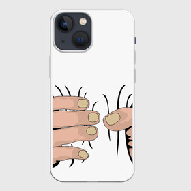 Чехол для iPhone 13 mini с принтом Hand в Екатеринбурге,  |  | Тематика изображения на принте: hand | иллюстрация | обхват | прикол | руки | сжал | сжатие | юмор