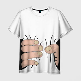 Мужская футболка 3D с принтом Hand в Екатеринбурге, 100% полиэфир | прямой крой, круглый вырез горловины, длина до линии бедер | hand | иллюстрация | обхват | прикол | руки | сжал | сжатие | юмор