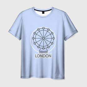 Мужская футболка 3D с принтом Лондон London Eye в Екатеринбурге, 100% полиэфир | прямой крой, круглый вырез горловины, длина до линии бедер | Тематика изображения на принте: blue circle | england | english | europe | eye | gb | icon | london | travel | uk | vacation | англия | аттракцион | великобритания | европа | иконка | колесо обозрения | лондон | лондонский глаз | надпись | отпуск | поездка | путешествие |