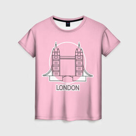 Женская футболка 3D с принтом Лондон London Tower bridge в Екатеринбурге, 100% полиэфир ( синтетическое хлопкоподобное полотно) | прямой крой, круглый вырез горловины, длина до линии бедер | bridge | england | english | gb | london | tower | uk | английский | англия | башни | великобритания | закат | иконка | лайнарт | лондон | мост | надпись | розовый круг | слово | тауэрский | юк