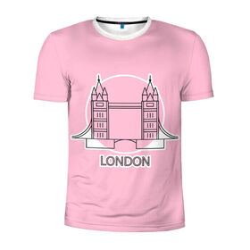Мужская футболка 3D спортивная с принтом Лондон London Tower bridge в Екатеринбурге, 100% полиэстер с улучшенными характеристиками | приталенный силуэт, круглая горловина, широкие плечи, сужается к линии бедра | bridge | england | english | gb | london | tower | uk | английский | англия | башни | великобритания | закат | иконка | лайнарт | лондон | мост | надпись | розовый круг | слово | тауэрский | юк