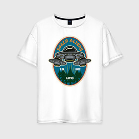 Женская футболка хлопок Oversize с принтом UFO в Екатеринбурге, 100% хлопок | свободный крой, круглый ворот, спущенный рукав, длина до линии бедер
 | aliens | nasa | space | галактика | звезды | космос | наса | нло | пришелец