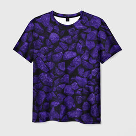Мужская футболка 3D с принтом Purple-$tone$ в Екатеринбурге, 100% полиэфир | прямой крой, круглый вырез горловины, длина до линии бедер | abstraction | forms | gravel | pebbles | purple | stones | texture | абстракция | галька | гравий | камни | текстура | фиолетовый | формы