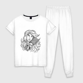Женская пижама хлопок с принтом Водолей в Екатеринбурге, 100% хлопок | брюки и футболка прямого кроя, без карманов, на брюках мягкая резинка на поясе и по низу штанин | 