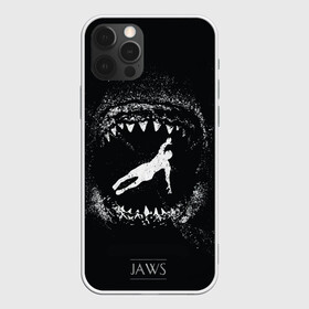Чехол для iPhone 12 Pro с принтом Челюсти JAWS в Екатеринбурге, силикон | область печати: задняя сторона чехла, без боковых панелей | 2020 | shark | sharks | акула | акулы | зубы | клыки | мегаладон | меголадон | пиранья | про | фильм | фильм про акул | фильм челюсти | хеллоуин | хэллоуин | челюсти