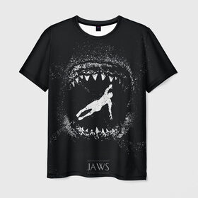 Мужская футболка 3D с принтом Челюсти JAWS в Екатеринбурге, 100% полиэфир | прямой крой, круглый вырез горловины, длина до линии бедер | 2020 | shark | sharks | акула | акулы | зубы | клыки | мегаладон | меголадон | пиранья | про | фильм | фильм про акул | фильм челюсти | хеллоуин | хэллоуин | челюсти