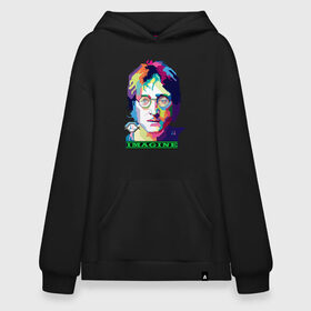 Худи SuperOversize хлопок с принтом John Lennon Imagine в Екатеринбурге, 70% хлопок, 30% полиэстер, мягкий начес внутри | карман-кенгуру, эластичная резинка на манжетах и по нижней кромке, двухслойный капюшон
 | Тематика изображения на принте: beatles | imagine | john | lennon | the beatles | битлз | битлы | группа | джон | купить | леннон | леннона | очки | рок н ролл | с группы | хиппи