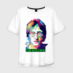 Мужская футболка хлопок Oversize с принтом John Lennon Imagine в Екатеринбурге, 100% хлопок | свободный крой, круглый ворот, “спинка” длиннее передней части | beatles | imagine | john | lennon | the beatles | битлз | битлы | группа | джон | купить | леннон | леннона | очки | рок н ролл | с группы | хиппи