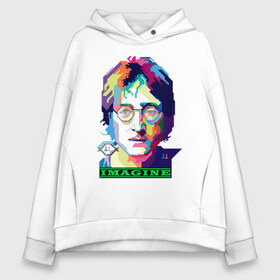 Женское худи Oversize хлопок с принтом John Lennon Imagine в Екатеринбурге, френч-терри — 70% хлопок, 30% полиэстер. Мягкий теплый начес внутри —100% хлопок | боковые карманы, эластичные манжеты и нижняя кромка, капюшон на магнитной кнопке | Тематика изображения на принте: beatles | imagine | john | lennon | the beatles | битлз | битлы | группа | джон | купить | леннон | леннона | очки | рок н ролл | с группы | хиппи