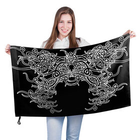 Флаг 3D с принтом Фэнтези мотылёк в Екатеринбурге, 100% полиэстер | плотность ткани — 95 г/м2, размер — 67 х 109 см. Принт наносится с одной стороны | бабочка | игры | мотылек | орнамент | плетение | растительность | рок | татуировка | узор | фэнтези | черное | этническое