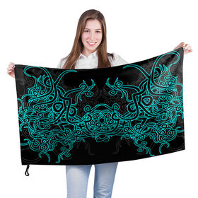 Флаг 3D с принтом Узоры магия в Екатеринбурге, 100% полиэстер | плотность ткани — 95 г/м2, размер — 67 х 109 см. Принт наносится с одной стороны | игры | орнамент | плетение | растительность | рок | татуировка | узор | фэнтези | черное | этническое