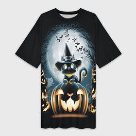 Платье-футболка 3D с принтом Хэллоуин Кот в Екатеринбурге,  |  | 2020 | cat | cats | halloween | джек | киса | кисуля | кот | котик | коты | кошечка | ленивец | мяу | октябрь | панда | призрак | призраки | собака | тыква | хеллоуин | хелоуин | хэллоуин | хэлоуин | черный кот | щеночек