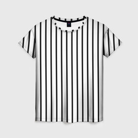Женская футболка 3D с принтом Чёрные и белые полосы в Екатеринбурге, 100% полиэфир ( синтетическое хлопкоподобное полотно) | прямой крой, круглый вырез горловины, длина до линии бедер | белая полоса | полоски | тонкие полоски | тонкие полосы | узор полоски | чёрная полоса | чёрно белые полосы