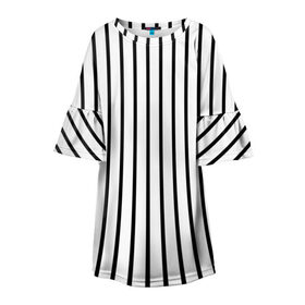 Детское платье 3D с принтом Чёрные и белые полосы в Екатеринбурге, 100% полиэстер | прямой силуэт, чуть расширенный к низу. Круглая горловина, на рукавах — воланы | белая полоса | полоски | тонкие полоски | тонкие полосы | узор полоски | чёрная полоса | чёрно белые полосы