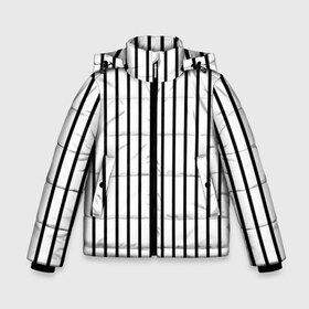 Зимняя куртка для мальчиков 3D с принтом Чёрные и белые полосы в Екатеринбурге, ткань верха — 100% полиэстер; подклад — 100% полиэстер, утеплитель — 100% полиэстер | длина ниже бедра, удлиненная спинка, воротник стойка и отстегивающийся капюшон. Есть боковые карманы с листочкой на кнопках, утяжки по низу изделия и внутренний карман на молнии. 

Предусмотрены светоотражающий принт на спинке, радужный светоотражающий элемент на пуллере молнии и на резинке для утяжки | Тематика изображения на принте: белая полоса | полоски | тонкие полоски | тонкие полосы | узор полоски | чёрная полоса | чёрно белые полосы