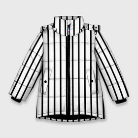 Зимняя куртка для девочек 3D с принтом Чёрные и белые полосы в Екатеринбурге, ткань верха — 100% полиэстер; подклад — 100% полиэстер, утеплитель — 100% полиэстер. | длина ниже бедра, удлиненная спинка, воротник стойка и отстегивающийся капюшон. Есть боковые карманы с листочкой на кнопках, утяжки по низу изделия и внутренний карман на молнии. 

Предусмотрены светоотражающий принт на спинке, радужный светоотражающий элемент на пуллере молнии и на резинке для утяжки. | белая полоса | полоски | тонкие полоски | тонкие полосы | узор полоски | чёрная полоса | чёрно белые полосы
