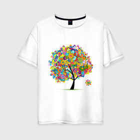 Женская футболка хлопок Oversize с принтом Flower tree в Екатеринбурге, 100% хлопок | свободный крой, круглый ворот, спущенный рукав, длина до линии бедер
 | девушкам | дерево | зелень | листок | орнамент | цветы