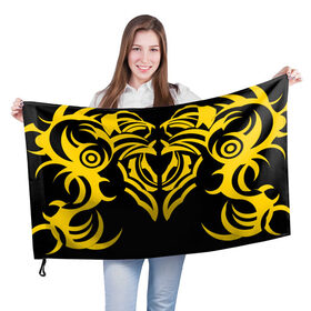 Флаг 3D с принтом Узор жёлтый в Екатеринбурге, 100% полиэстер | плотность ткани — 95 г/м2, размер — 67 х 109 см. Принт наносится с одной стороны | аборигены | игры | индеец | музыка | орки | орнамент | рыцари | татуировка | узор | фэнтези | черное | этническое