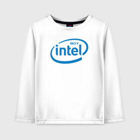 Детский лонгслив хлопок с принтом Intel Boy в Екатеринбурге, 100% хлопок | круглый вырез горловины, полуприлегающий силуэт, длина до линии бедер | amd | amd boy | core | core i3 | core i5 | core i7 | cpu | intel | intel boy | интел | интел бой | процессор | цпу