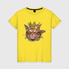 Женская футболка хлопок с принтом Котик в Екатеринбурге, 100% хлопок | прямой крой, круглый вырез горловины, длина до линии бедер, слегка спущенное плечо | корона | кот | кот в короне | котейка | кошка | милый кот
