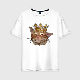 Женская футболка хлопок Oversize с принтом Котик в Екатеринбурге, 100% хлопок | свободный крой, круглый ворот, спущенный рукав, длина до линии бедер
 | корона | кот | кот в короне | котейка | кошка | милый кот