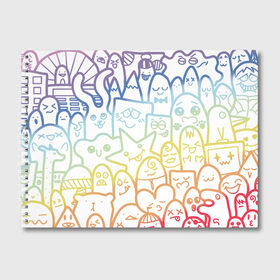 Альбом для рисования с принтом Радужные дудлы в Екатеринбурге, 100% бумага
 | матовая бумага, плотность 200 мг. | doodle | горы | динозавр | дудл | жираф | заяц | звезда | карандаш | лапки | медведь | облако | птица | радуга | сердце | телевизор | улыбка | утёнок